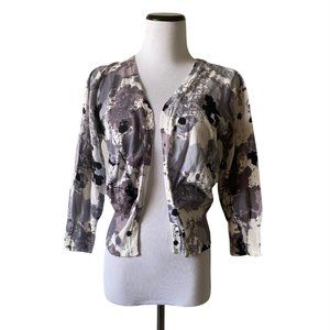 2/$12 DEMANDING BY SAY WHAT Sz L White Gray Paint Splatter Cardigan Sweater